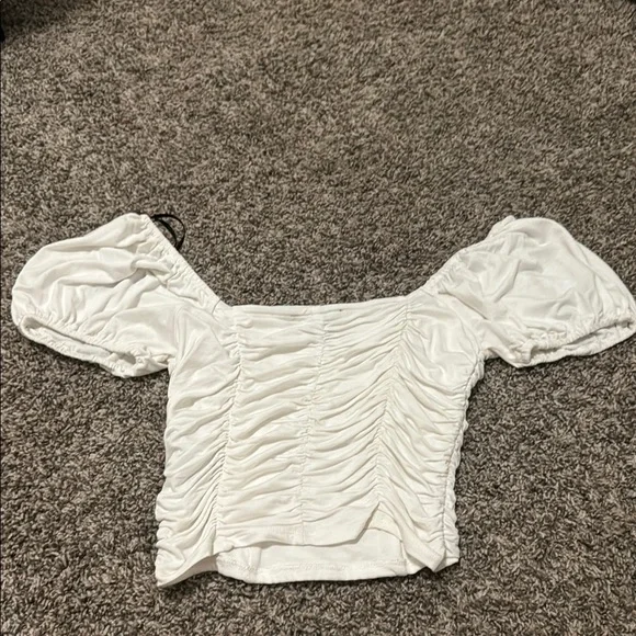 Forever 21 White Square Neck Puff Sleeve Crop Blouse - Picture 3 of 3